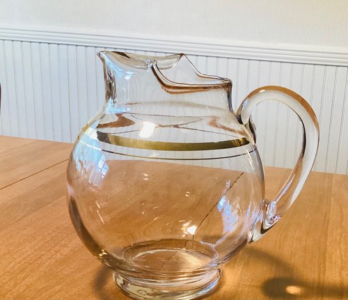Vintage-CLEAR w/Gold Trim-BALL PITCHER-Tea/Water/Lemonade-8” Tall - Picture 2 of 3