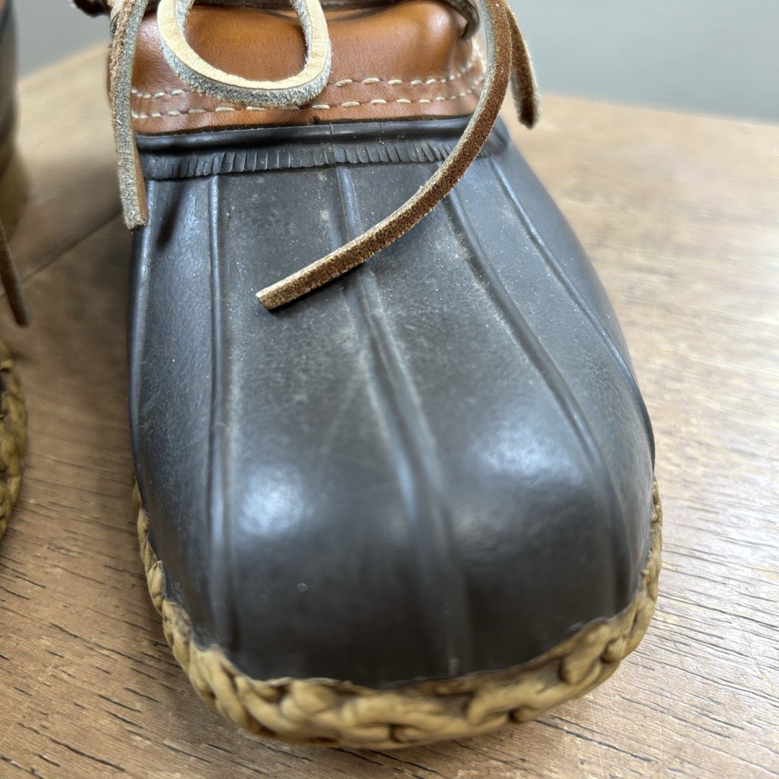 VTG LL Bean Boots Rubber Mocs Low Duck Boots Tan Brown Men's 6M Fisherman VGC