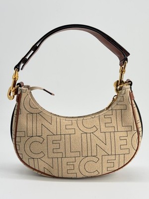 CELINE AVA Medium Shoulder Bag Canvas Leather Natural Tan 