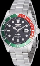 Invicta Pro Diver Watch 43mm, Black Dial, Green Red Bezel, Steel 44706
