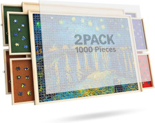 2 Pack 1000 Piece Rotating Puzzle Board with Drawers and Cover - Portable Jigsaw