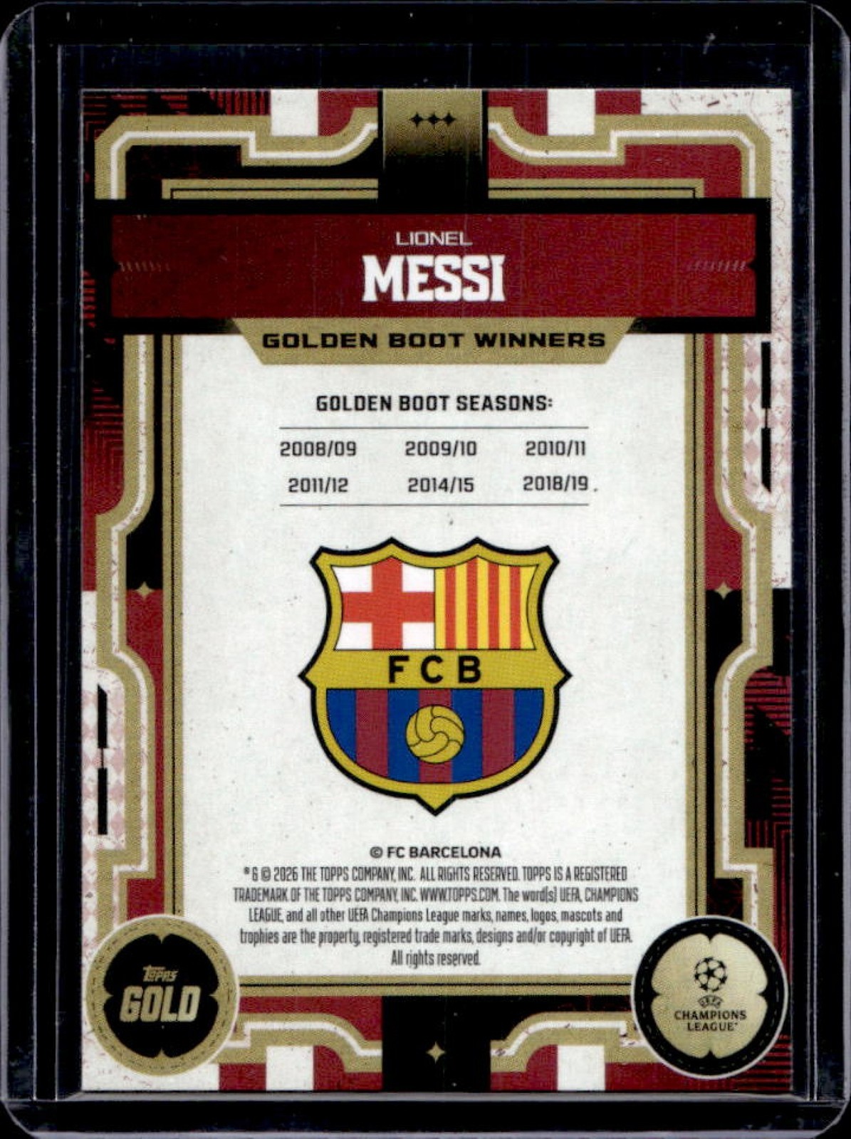 2025-26 Topps Gold UEFA CC Lionel Messi Golden Boot Winners # Barcelona view 2