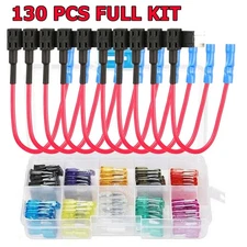 130PC Fuse TAP ADAPTER KIT 12V 15 Amp 20Amp Car Add-a-circuit Mini ATM APM Blade