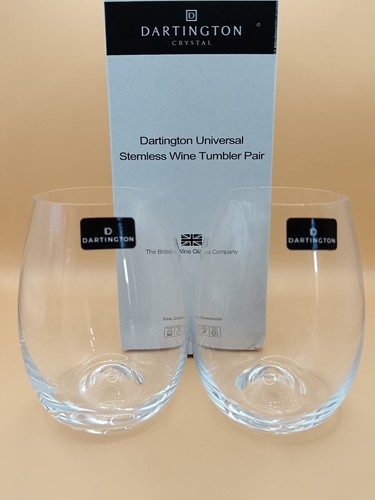 Dartington Crystal Glasses Set Of Two Stemless Wine Tumblers Pair 11cm Tall
