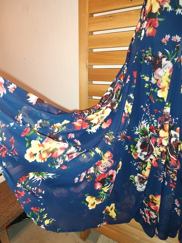 Blue Art Floral Beauty Chiffon Wide Sweep Flare LAPIS Size Medium SKIRT Romance - Picture 12 of 14