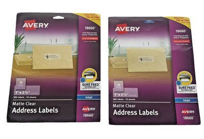 Avery Address Inkjet Labels 18660 1x2-5/8'' Matte Clear 300 x 2 Labels READ