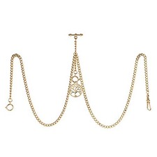 Men's Double Albert Chain Pocket Watch Curb Link Key Chain 3 Hooks with Gold