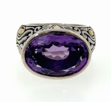 VINTAGE SAMUEL BENHAM AMETHYST COCKTAIL RING STERLING SILVER 18K GOLD SZ 8