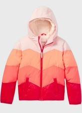 NEW Cat Jack Kids Coral Colorblock Chevron Puffer Jacket Sz M