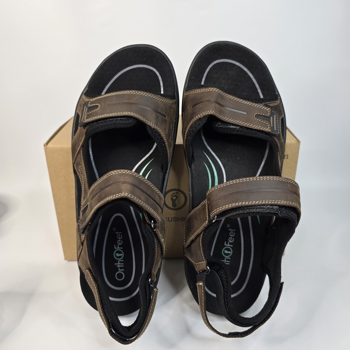 OrthoFeet Gemini Leather Adjustable Brown Sandals w/Box  display picture 3