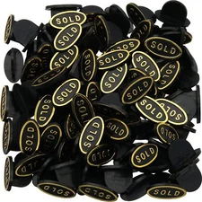 Black & Gold Oval Sold Tags 7/8" x 3/4" Dia. Pack of 100