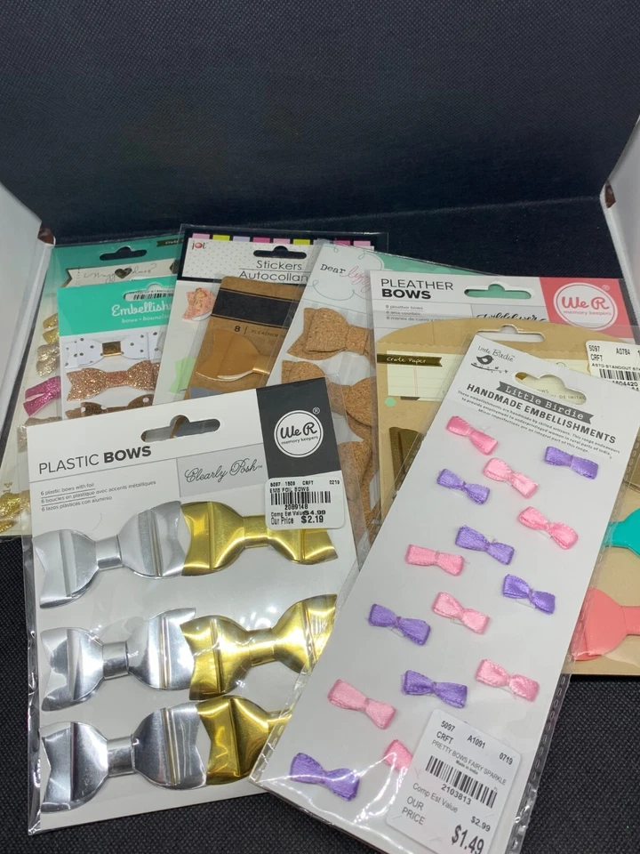Lot of 9 NIP Bows for Card Making Scrapbooking Crafts Various Brands Sizes - Image 2 of 4