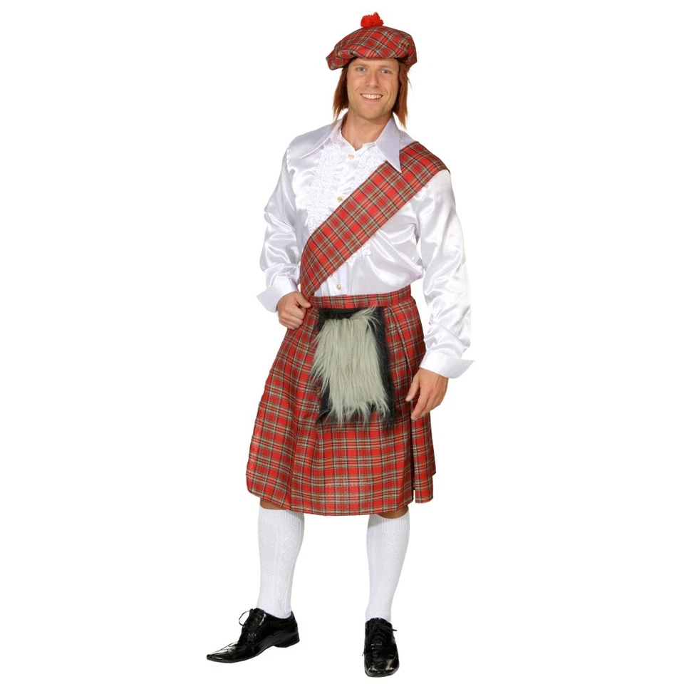 ORLOB KARNEVAL Schotten Kostüm Set Schottenrock Mütze & Schärpe für Herren Gr. 48-52 Fasching