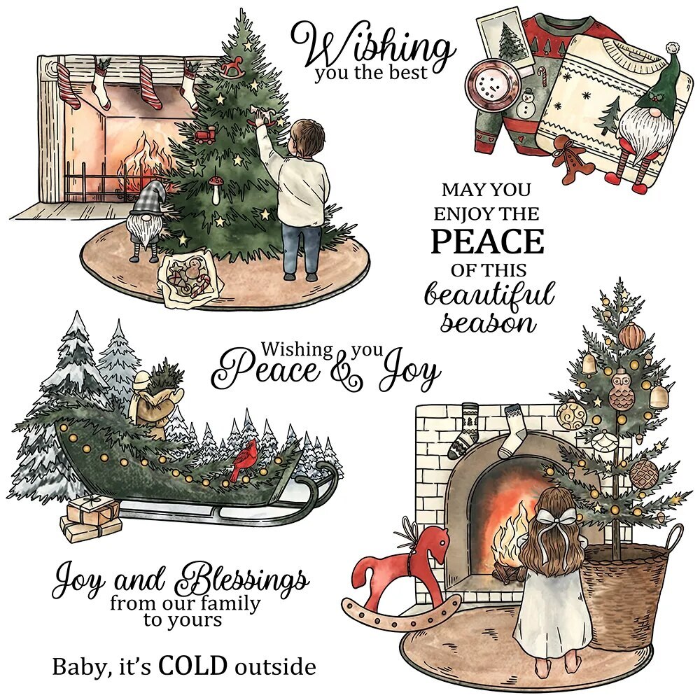 Christmas Tree Kid Decorating Sweater Sleigh Metal Cutting Dies Clear Stamps