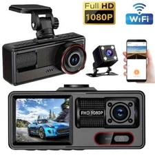 Car Dual Lens Dash Cam HD 1080P Front/Rear/Inside Video Recorder Camera G-Sensor