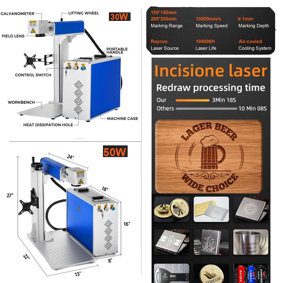 Máquina de marcado láser de fibra VEVOR 30W 50W grabadora de metal fibra láser grabadora # Foto 3 de 4