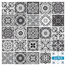 6" X 6" Shades Of Black Mosaic Peel And Stick Removable Tiles