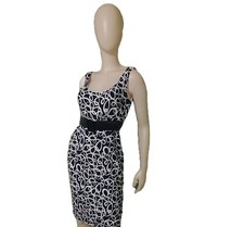 DAVID MEISTER Blue White Print Sleeveless Belted Sheath Dress-6