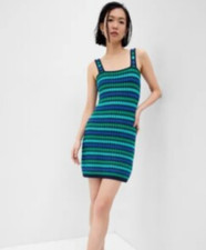 Gap Womens Crochet Mini Dress SZ Medium Stripes Blue/Green Summer Vacation Beach