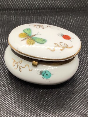 Ardalt Linwile Handpainted Porcelain Treasure Trinket Box Butterfly Ladybug