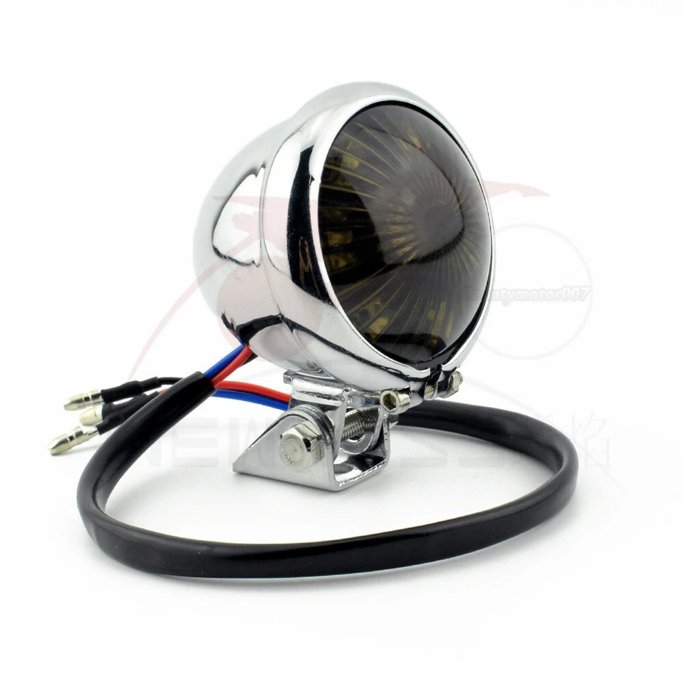 Chrome LED Smoke Brake Tail Light For Harley Chopper Bobber Cafe Racer Custom - Image 2 of 4