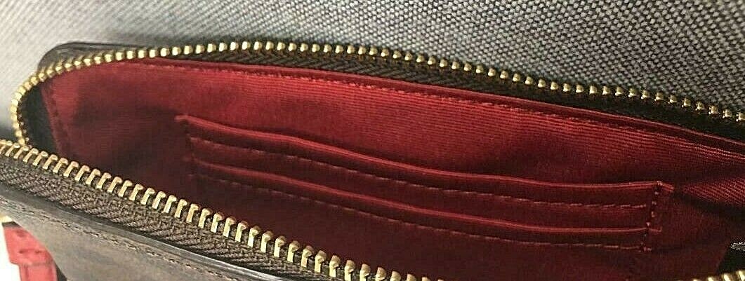 COACH - 専用出品 Coach Signature PVC Leather Corner Zip Wristlet Brown/Red