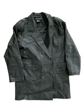 Vtg Western Rancher Black Genuine Leather Duster Trench Coat Womens Medium