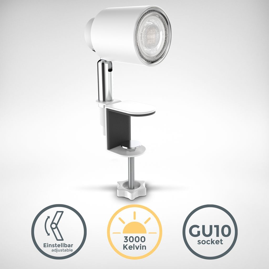 Lampe de lecture LED pivotante avec pince de chevet blanche