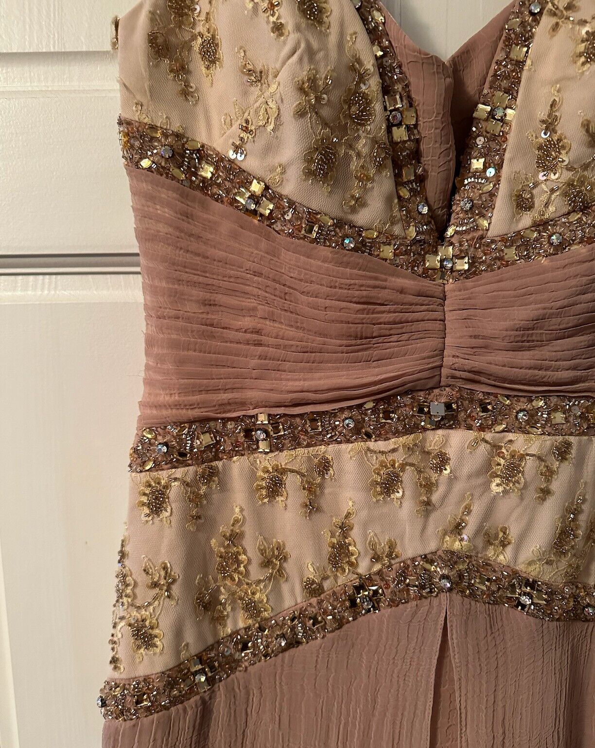 Vintage Champagne Beaded Floor Length Evening Gow… - image 2
