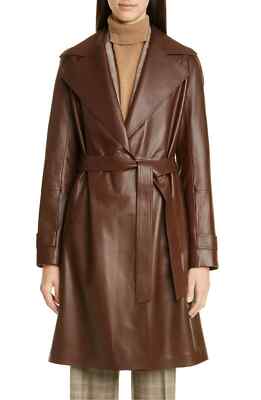 Women Halloween Brown Lambskin Formal Causal Fashionable Trench Coat Leather