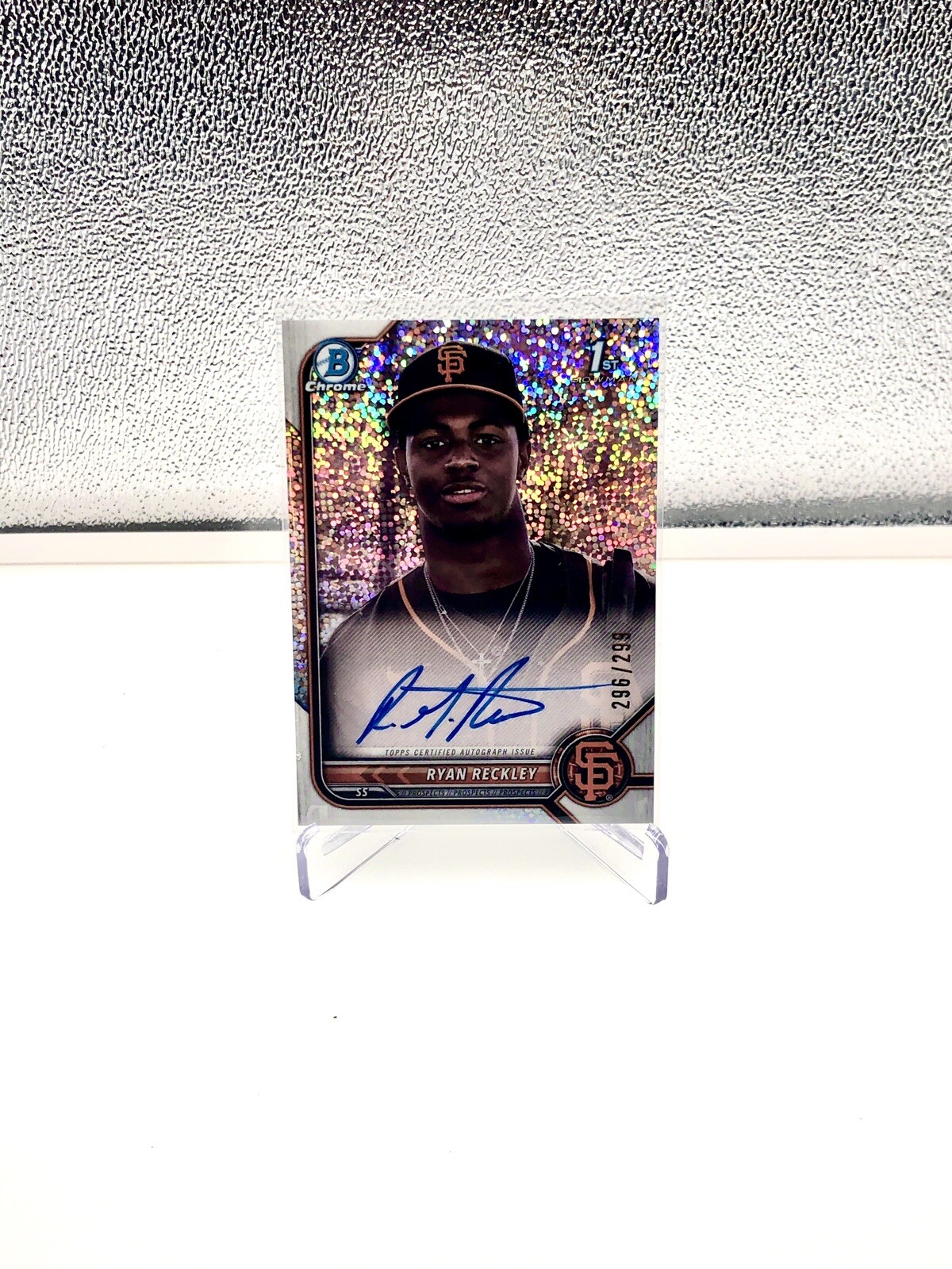 2022 Bowman Chrome 1st Speckle Auto Ryan Reckley /299 Giants SP RC Refractor