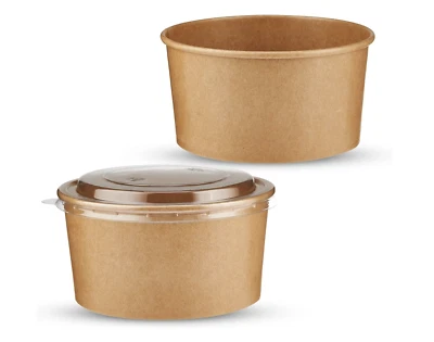 Kraft Bowls Disposable Round Bowls Kraft Salad Bowls & Lids Poke Deli Hot Food