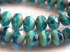10 - 9x6mm CZECH TURQUOISE, CARIBBEAN BLUE PICASSO FACETED RONDELLE GLASS BEADS