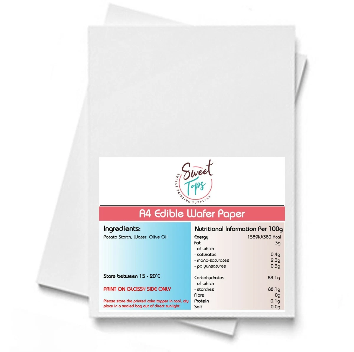 25x essbares Oblatenpapier (Reispapier) 0,35 mm zum Bedrucken | A4er Pack | hochwertig