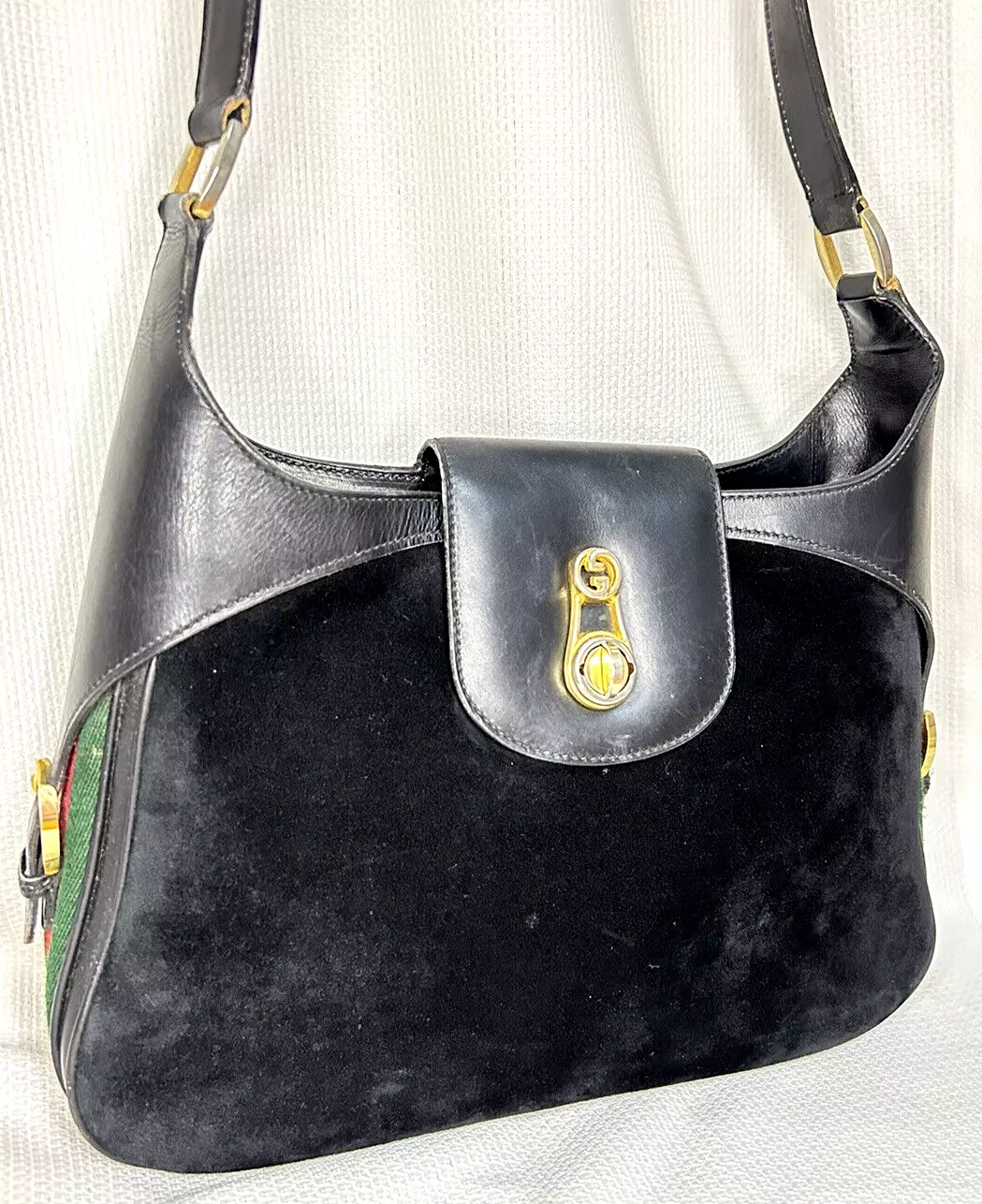 *Rare* Gucci Sherry Line Vintage Sac à Main Daim Cuir Imbriqué Du Japon