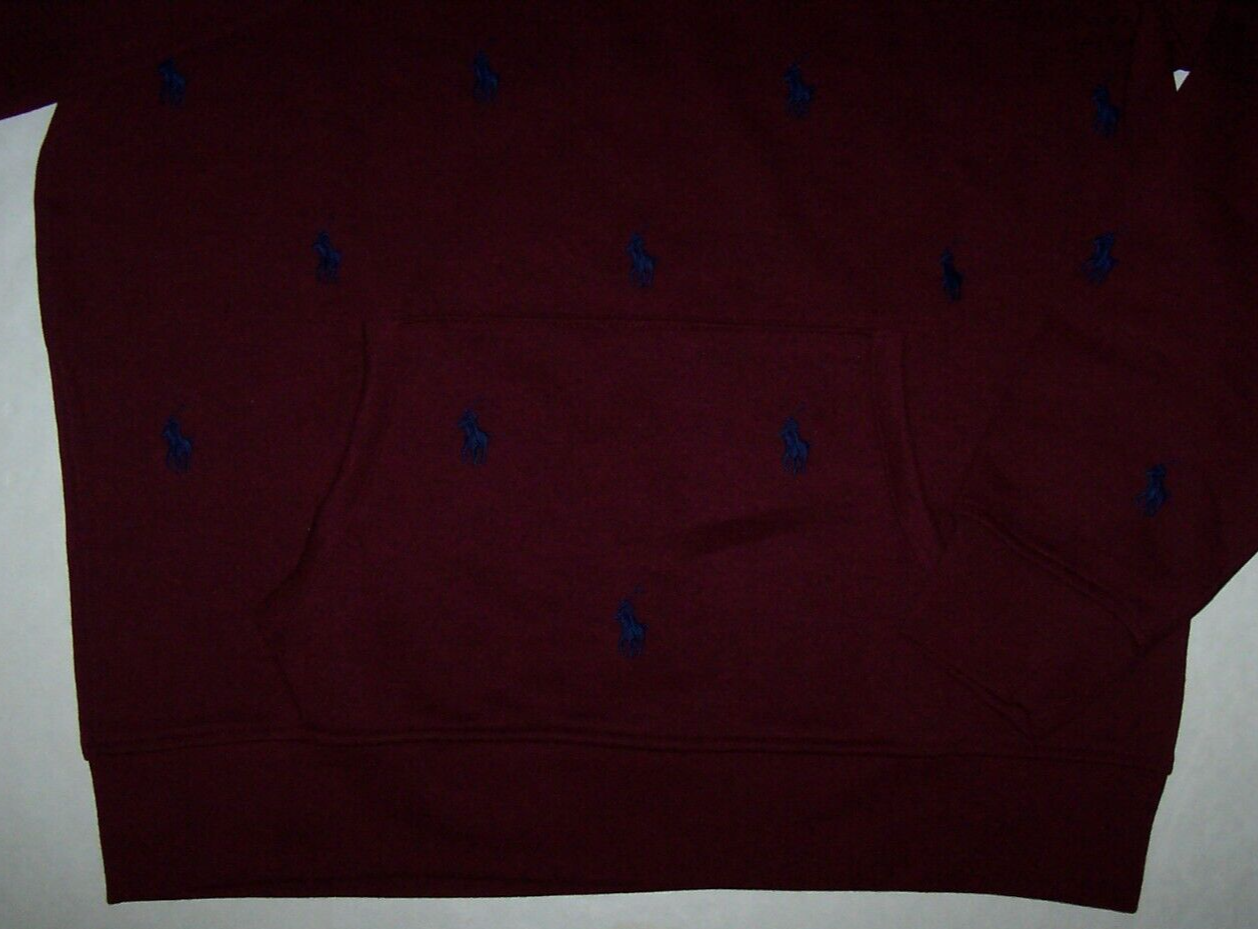 Polo Ralph Lauren Wine ALLOVER NAVY PONY doppia maglia felpa con cappuccio uomo M nuova con etichette