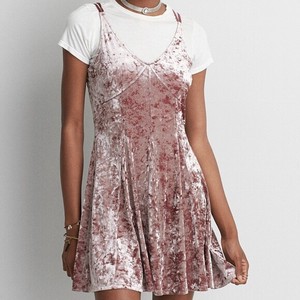 pink velvet skater dress
