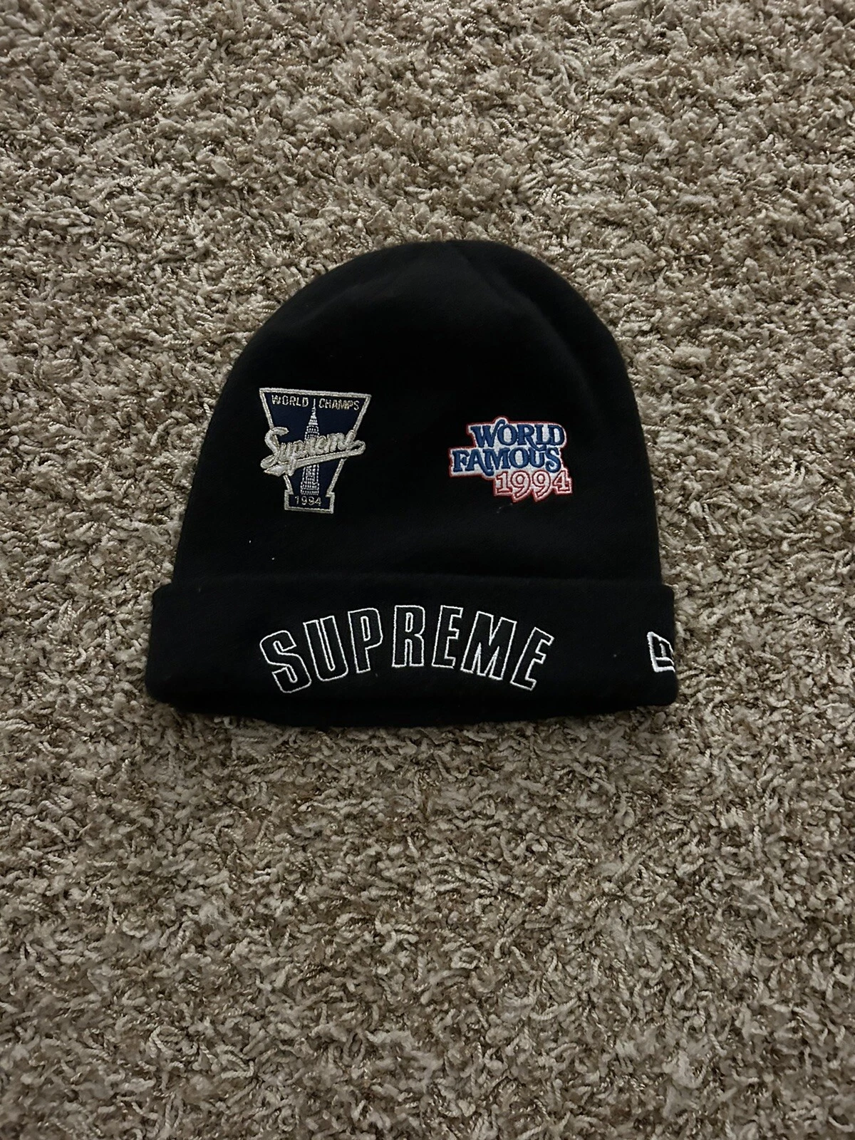 Chapeau casquette de camp logo Supreme FW19 Champion Grande Boîte Logo Beanie NOIR S