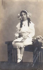 RPPC Girl with Big Bow in Hair Book Portrait Studio Unused San Francisco AZO