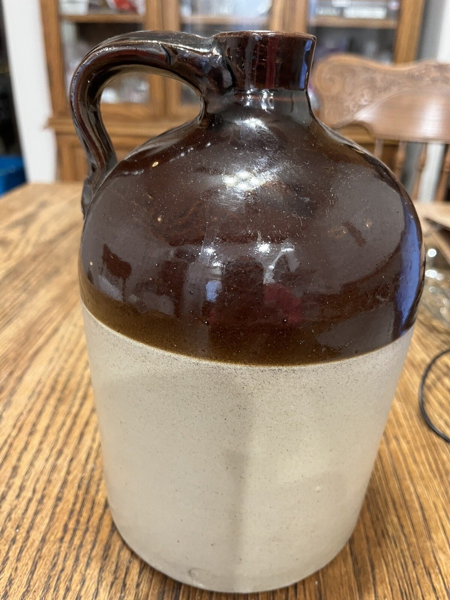 OLD VTG ANTIQUE CERAMIC WHISKEY MOONSHINE JUG CROCK STONEWARE TWO