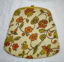 Vintage Floral Flower Cloth Clutch With Hinged Chain Handle Boho Style