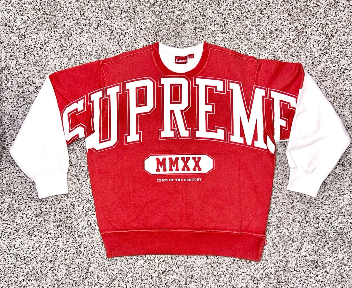 SUPREME Overprint Crewneck Sweatshirt 2020 Collection White SUPREME Overprint Crewneck Sweatshirt 2020 Collection White