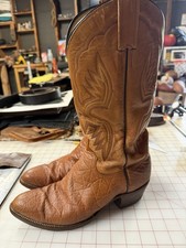 Adams Boot Co Exotic Leather Boots Men Size 8 D Peanut Brittle Western Vintage