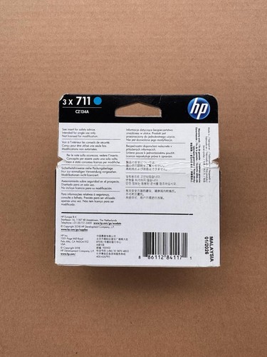 Cartucho de tinta cian HP 711 2026 CZ134A para DesignJet T520 T120 - Paquete de 3 - Imagen 2 de 2