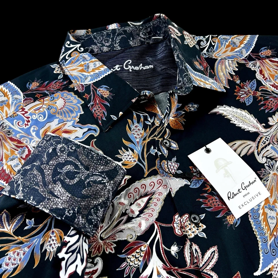 Robert Graham Exclusive Embroidered Floral Paisley Sport Shirt Large $399 - Image 2 of 4