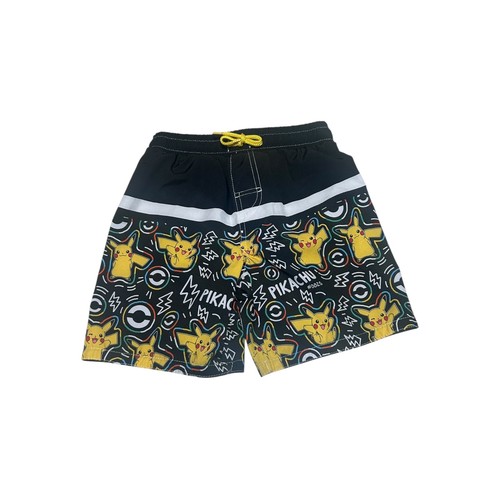 Pokemon Pikachu Boys Swim Trunks Black Yellow All Over Print Board Shorts 6/7