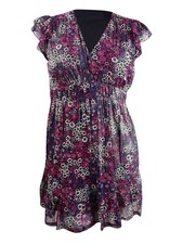 MICHAEL Michael Kors Women's Plus Mixed-Print Flutter-Sleeve Dress (0X, Azalea)