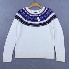 Talbots Women's Fair Isle Lambswool Blend Pullover Sweater Ivory Size M Holidays