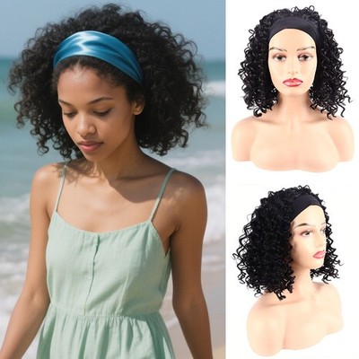 Ice Silk Headband Small Short Curly Synthetic Wig Full Cap for African Women