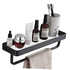 5.7 Inch Bathroom Tempered Glass Shelf with Towel Bar,Wall 1 Matte Black